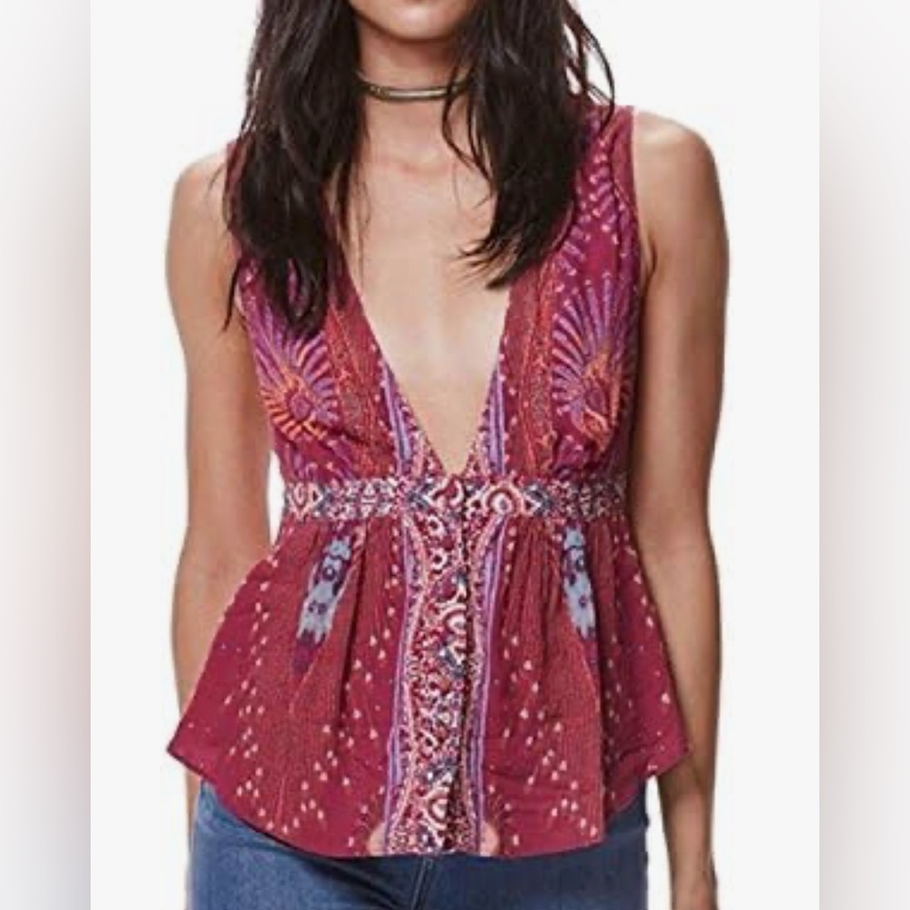 Free People Burgundy and Purple Tank Top
